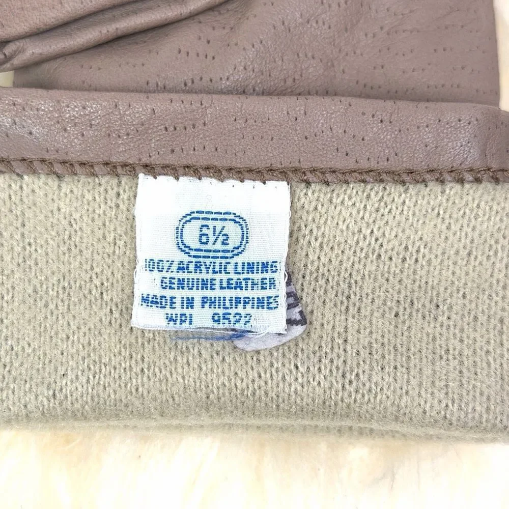 NWOT Fownes Taupe Gloves Perforated Leather Acrylic Lining size 6,5 Vintage